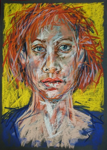 Painting titled "Mère célibataire" by Nathalie Jaguin, Original Artwork, Pastel