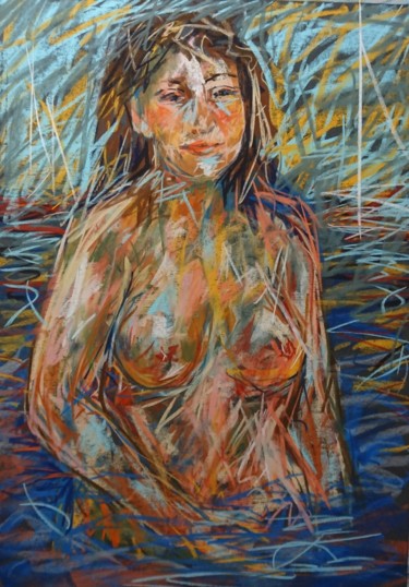 Peinture intitulée "La baigneuse" par Nathalie Jaguin, Œuvre d'art originale, Pastel