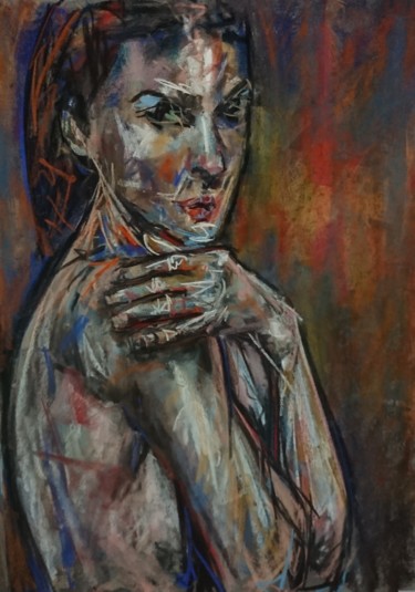 Malerei mit dem Titel "Albertine" von Nathalie Jaguin, Original-Kunstwerk, Pastell