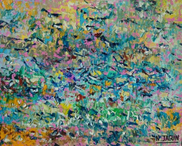 Картина под названием "Oiseaux marins" - Nathalie Jaguin, Подлинное произведение искусства, Масло Установлен на Деревянная р…