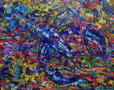Peinture intitulée "Le homard bleu" par Nathalie Jaguin, Œuvre d'art originale, Huile Monté sur Châssis en bois