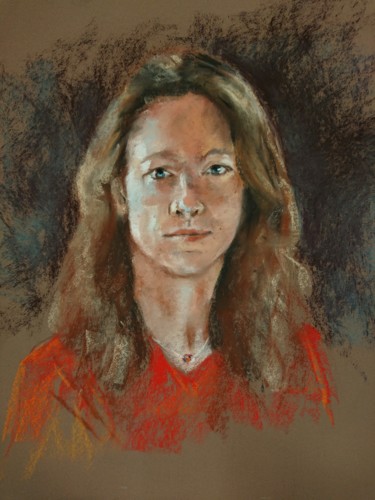 Painting titled "Autoportrait" by Nathalie Jaguin, Original Artwork, Pastel