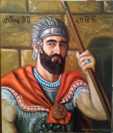 Painting titled "Cyrus the Great 2" by Jahangir Seyidov, Original Artwork, Oil Mounted on Cardboard