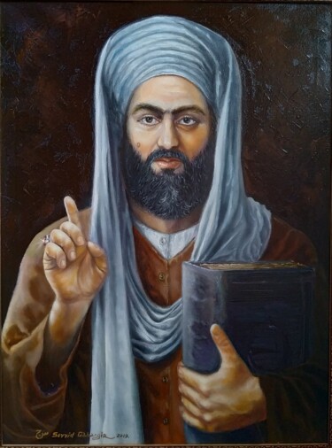 Painting titled "Muslim with Quran" by Jahangir Seyidov, Original Artwork, Oil