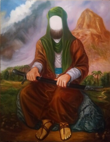 Painting titled "Ali ibn Abu Talib n…" by Jahangir Seyidov, Original Artwork, Oil Mounted on Wood Stretcher frame