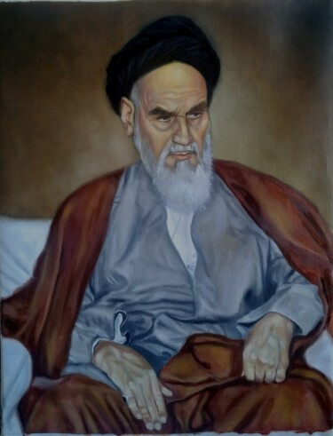 Painting titled "İmam Khomeini" by Jahangir Seyidov, Original Artwork, Oil
