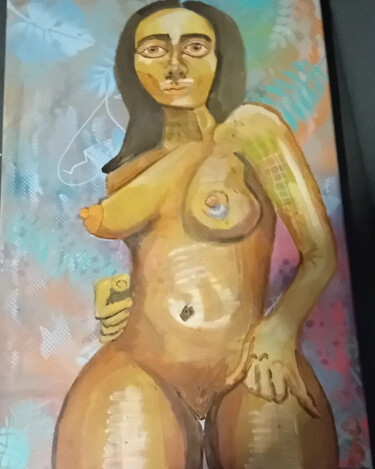 Painting titled "The golden calf" by Jai Rezzoug, Original Artwork, Acrylic Mounted on Wood Stretcher frame