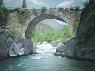Painting titled "puente aguas bravas" by Jaibue77, Original Artwork, Oil