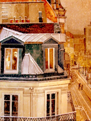 Painting titled "Nevando en París" by Aida Rivas, Original Artwork, Watercolor