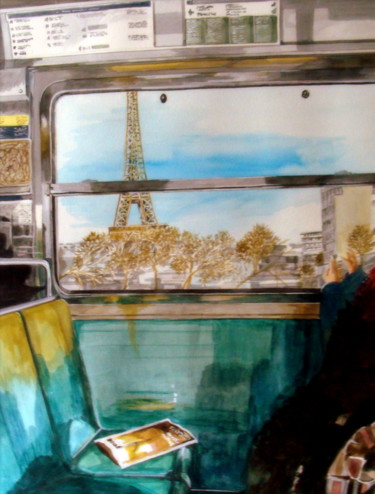Painting titled "Viajando a París" by Aida Rivas, Original Artwork, Watercolor