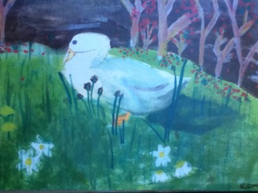 Painting titled "Duck In Forest" by Jaide Crockett, Original Artwork, Watercolor