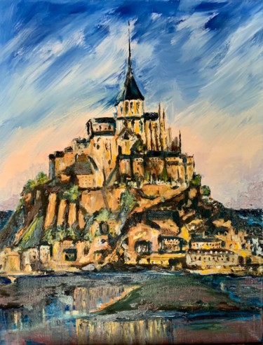 Painting titled "MONTE S.MICHEL" by Jaime Azedo, Original Artwork, Oil Mounted on Wood Stretcher frame