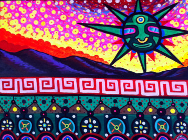 Painting titled "Tribal Pop Landscape" by Jaime Carbo, Original Artwork, Acrylic