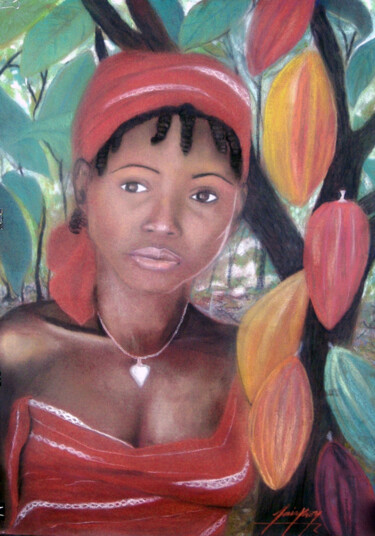 Pintura titulada "La belleza del cacao" por Jair Ríos, Obra de arte original, Pastel