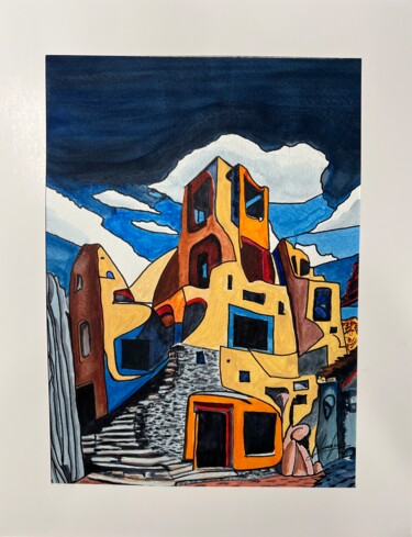 Malerei mit dem Titel "HOMES IN GUANAJUATO" von Jairo Duque, Original-Kunstwerk, Aquarell