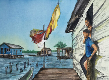 Pintura intitulada "INCERTIDUMBRE" por Jairo Duque, Obras de arte originais, Aquarela