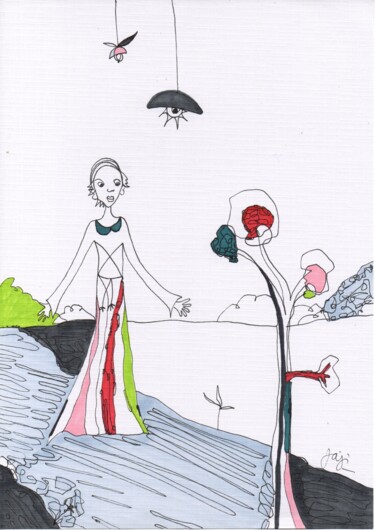 Disegno intitolato "sortie nature" da Jaji, Opera d'arte originale, Pennarello