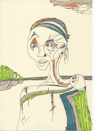 Zeichnungen mit dem Titel "promenade à la mer…" von Jaji, Original-Kunstwerk, Marker