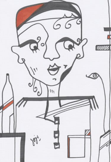 Drawing titled "l homme à la boutei…" by Jaji, Original Artwork, Marker