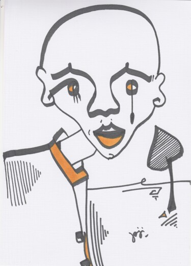 Drawing titled "homme triste" by Jaji, Original Artwork, Marker