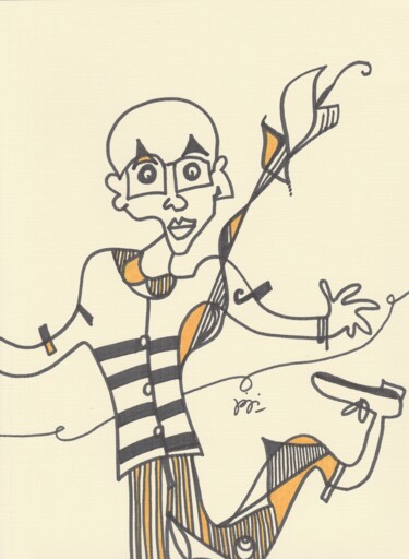 Disegno intitolato "homme dans le vent" da Jaji, Opera d'arte originale, Pennarello