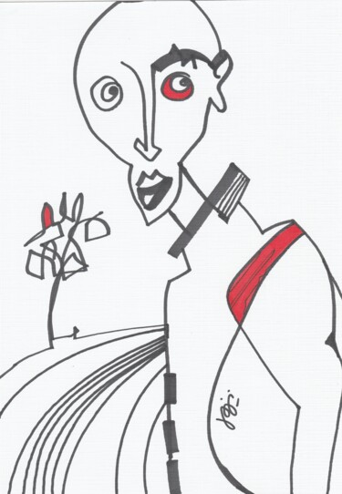 Disegno intitolato "sortie à la campagne" da Jaji, Opera d'arte originale, Pennarello