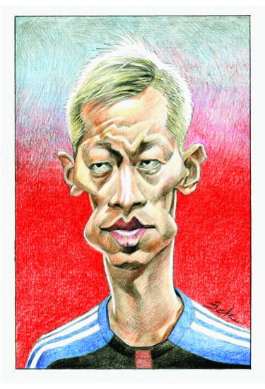 Disegno intitolato "Keisuke Honda-Caric…" da Jak Lemonnier, Opera d'arte originale, Matita