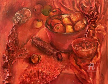 Картина под названием "Red #1" - Jake Sheykhet, Подлинное произведение искусства, Масло