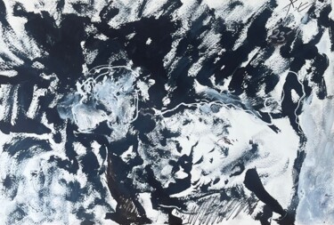 Рисунок под названием "Dog in a Field" - Jake Sheykhet, Подлинное произведение искусства, Чернила