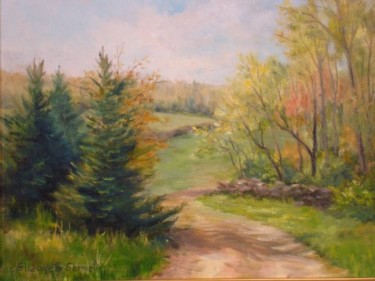 Schilderij getiteld "Lawson's Farm Road" door Elizabeth Sennett, Origineel Kunstwerk, Olie