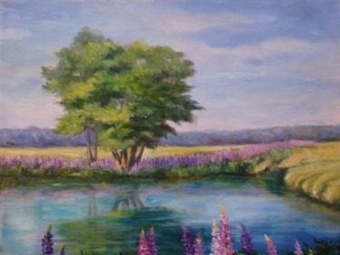 Peinture intitulée "Maine Lupines" par Elizabeth Sennett, Œuvre d'art originale, Huile