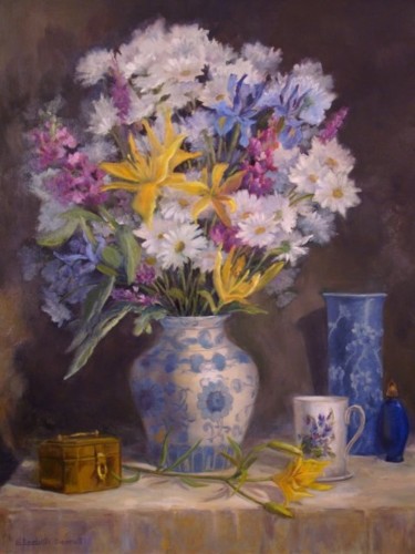 Painting titled "Daylily Magic" by Elizabeth Sennett, Original Artwork, Oil