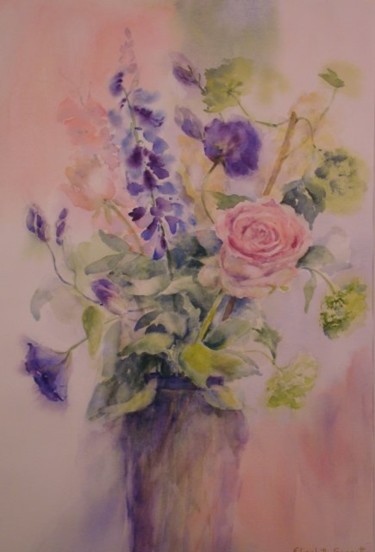 Pintura intitulada "Pink Roses" por Elizabeth Sennett, Obras de arte originais, Óleo