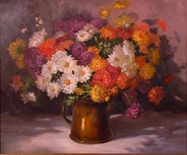 Malarstwo zatytułowany „Chrysanthemums” autorstwa Elizabeth Sennett, Oryginalna praca, Olej