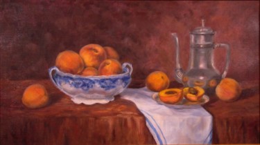 Painting titled "Antique Bowl with P…" by Elizabeth Sennett, Original Artwork, Oil