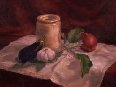 Pittura intitolato "Eggplant Country" da Elizabeth Sennett, Opera d'arte originale, Olio