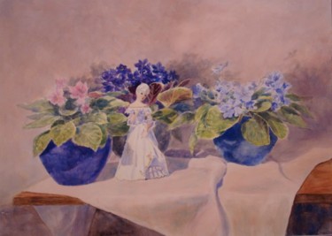 Peinture intitulée "Eve in the Violets" par Elizabeth Sennett, Œuvre d'art originale, Huile