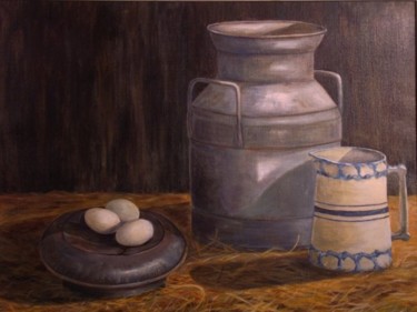 Painting titled "The Old Milk Can" by Elizabeth Sennett, Original Artwork, Oil