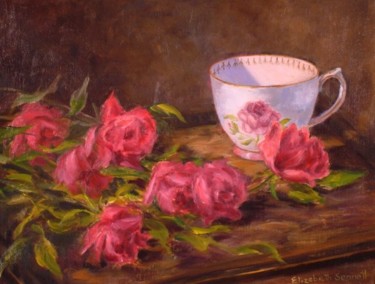Картина под названием "November Roses" - Elizabeth Sennett, Подлинное произведение искусства, Масло