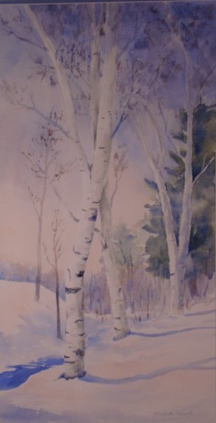 Painting titled "Winter Birches" by Elizabeth Sennett, Original Artwork, Oil
