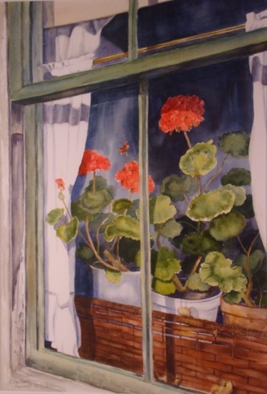 Painting titled "Winter Window" by Elizabeth Sennett, Original Artwork, Oil