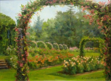 Painting titled "Rose Garden at Eliz…" by Elizabeth Sennett, Original Artwork, Oil