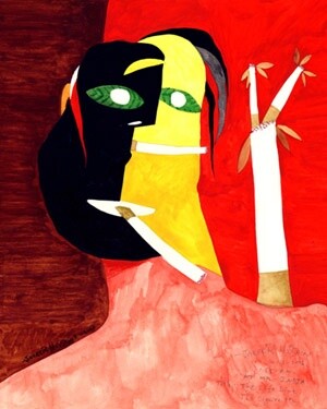 Peinture intitulée "The Cigarette" par Jakeer Hussain, Œuvre d'art originale