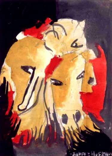 Peinture intitulée "Horse Heds" par Jakeer Hussain, Œuvre d'art originale