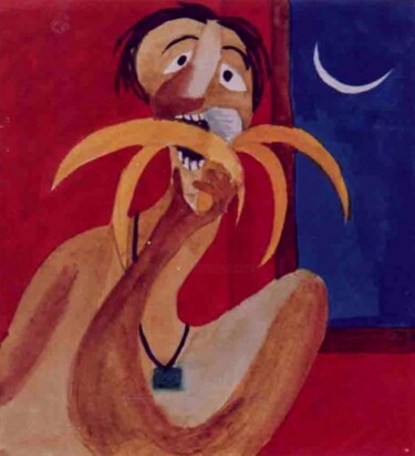 Peinture intitulée "Banana Eater" par Jakeer Hussain, Œuvre d'art originale