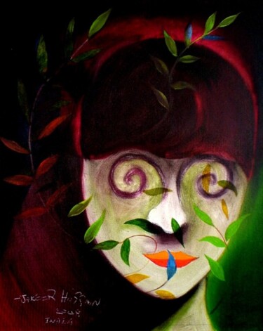 Peinture intitulée "Face" par Jakeer Hussain, Œuvre d'art originale