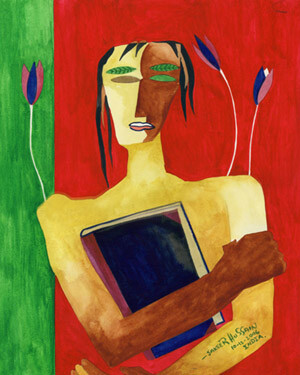 Картина под названием "The Teacher" - Jakeer Hussain, Подлинное произведение искусства