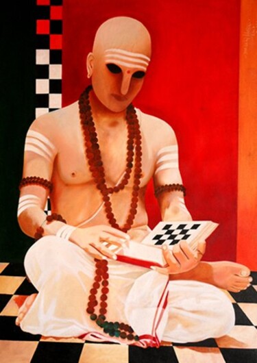 Pintura intitulada "The Blind Chess Pla…" por Jakeer Hussain, Obras de arte originais