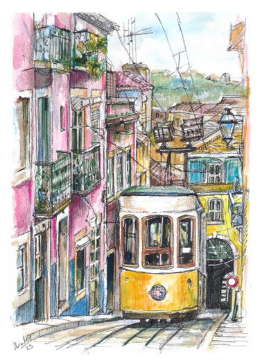 Pintura intitulada "Lisboa 4" por Jakub Kossakowski (Art After Hours), Obras de arte originais, Aquarela