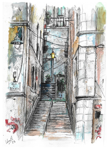 Painting titled "Lisboa 2" by Jakub Kossakowski (Art After Hours), Original Artwork, Watercolor